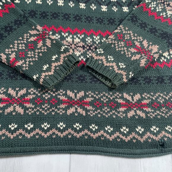 Vintage Eddie Bauer Sweater Women Large Red Nordic Fair Isle Roll Neck Holiday - Picture 8 of 15